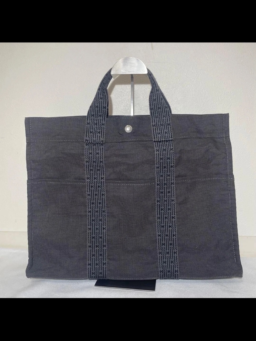 Hermes Black Canvas Carryall Tote with Signature Webbed Straps